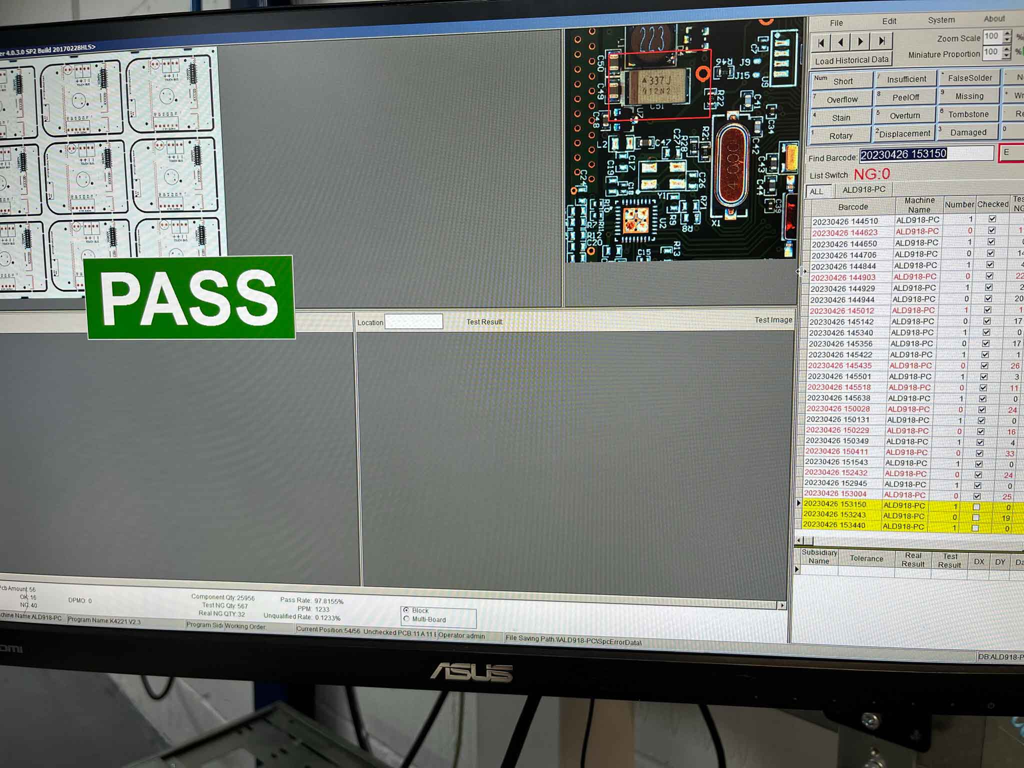 An image of a printed circuit board passing AOI checks