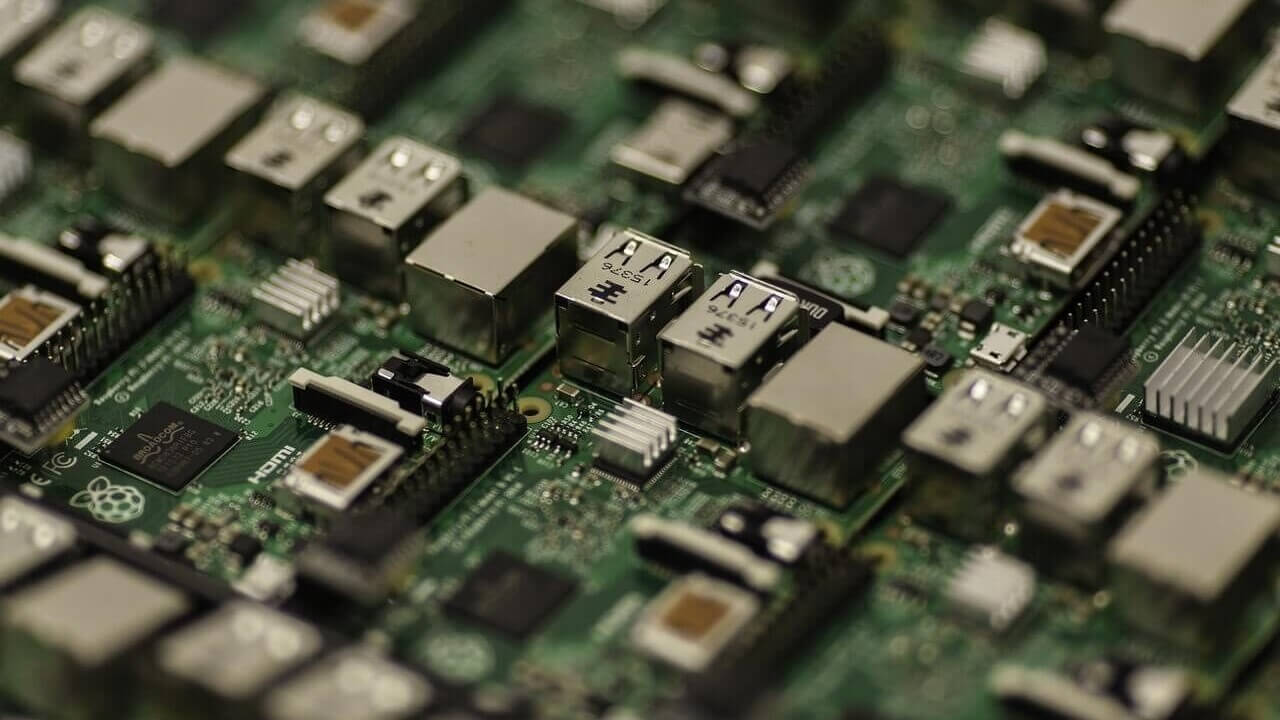 Multiple RaspberryPi single-board computers lined up next to each other