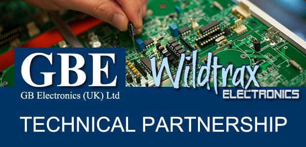 A banner with GBE's logo and Wildtrax Electronics' logo announcing their technical partnership.