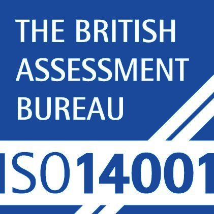 A logo of the British Assessment Bureau ISO 14001/Green leaves on a tree.