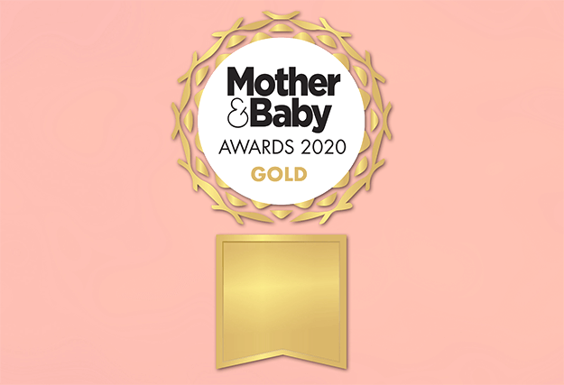 Graphic of a gold medal with 'Mother & Baby Awards 2020 GOLD' written in the middle./A man and a woman at an awards ceremony holding a Ewan The Sheep toy and the  'Mother & Baby Awards 2020 GOLD' trophy./A dining table at an awards show with the 'Mother & Baby Awards 2020 GOLD' trophy placed next to a Ewan the Sheep toy.
